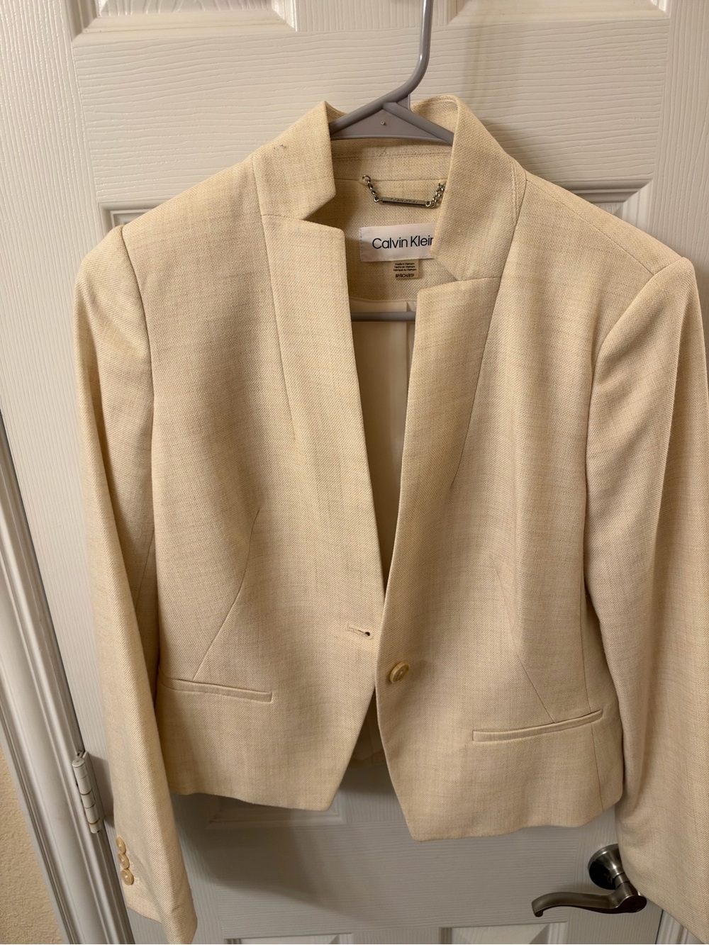 Calvin Klein Petite Beige Cream Single-Button Blazer 8P